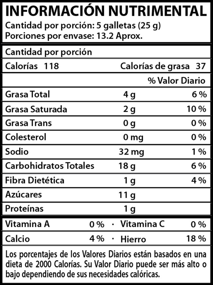 tabla nutrimental wafer capuchino 330g