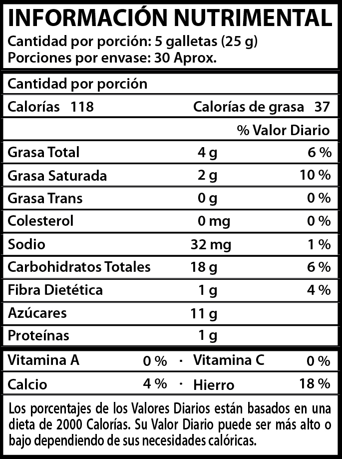 tabla nutrimental wafer chocolate 750g